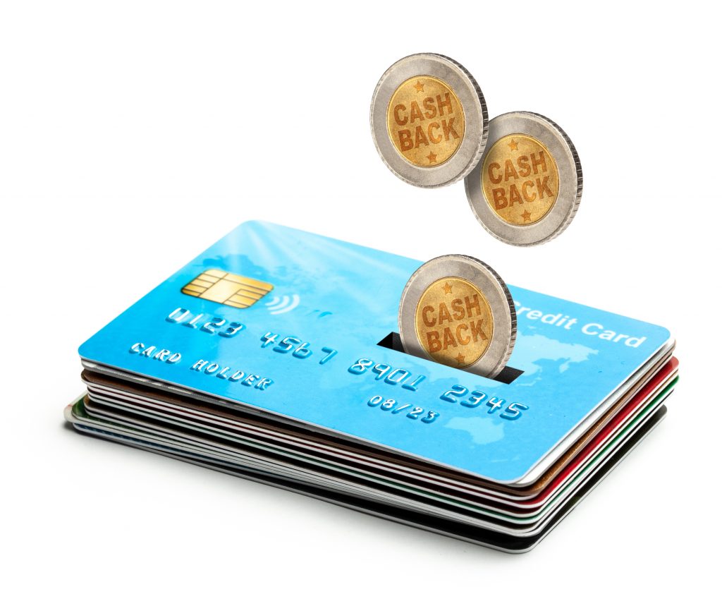 Coins Cashback falls into a credit card. Refund. Bonus payments