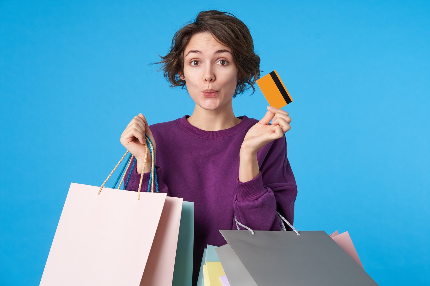 young woman make purchase most from your card
