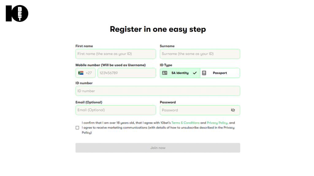 10bet registration page