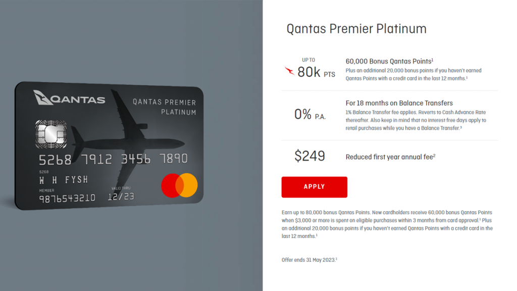 Qantas Premier Platinum Credit Card features