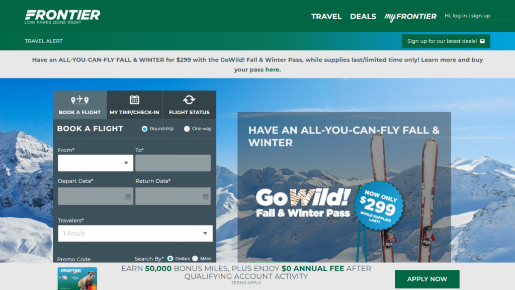 Frontier Airlines Main Page
