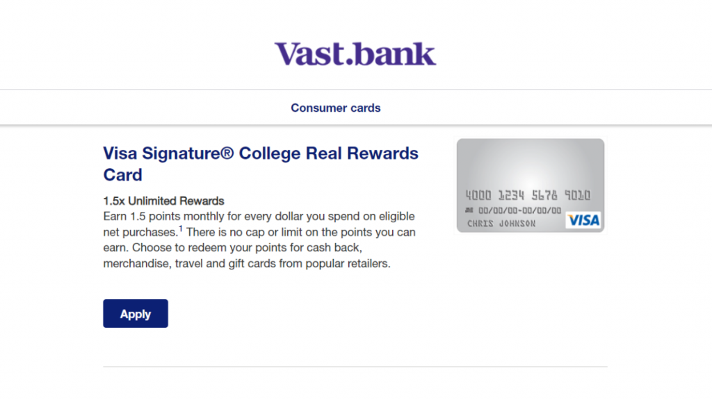 Vast Visa Signature College Real Rewards